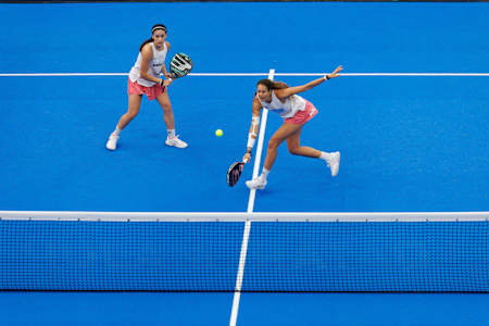Claudia Fernandez Sanchez (L) and Gemma Triay Pons of Spain compete during the Ooredoo Qatar Major Premier Padel in Doha, Qatar on March 7, 2024. 