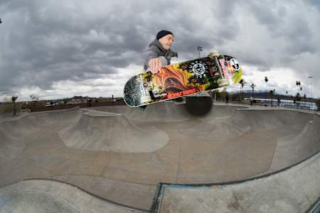 Sandro Dias skateboarding at camp in Arizona.
