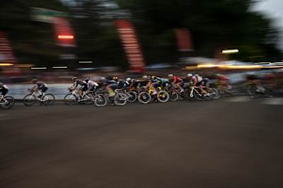 Competitors in action at a criterium race in the United States
