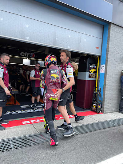 Tony Arbolino as seen returning to the team garage at the Dutch MotoGP Grand Prix in June 2023.