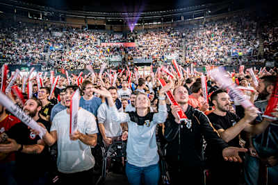 Spectators are seen at the League of Legends World Championship in Madrid, Spain