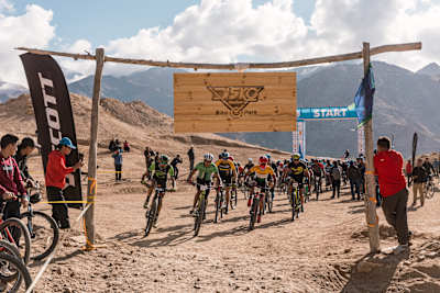 Participants at the starting line of the Northquest Challenge Leh, the highest MTB cross-country marathon in the world.
