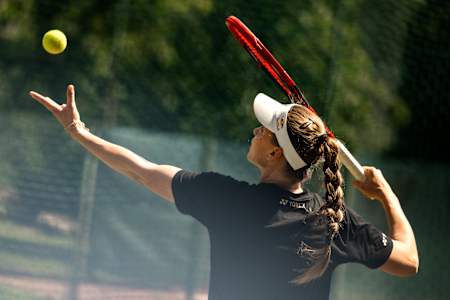 Elena Rybakina of Kazakhstan performs during the training session in Bratislava, Slovakia, on June 16, 2023. 