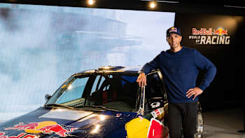 Red Bull Driftbrother, Elias Hountondji of Germany poses for a photograph at the Red Bull World of Racing exhibition in the Swiss Museum of Transport in Lucerne, Switzerland, on April 7, 2022. 