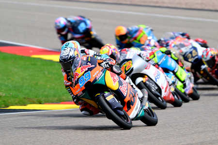 Jose Antonio Rueda en la carrera de Moto3 en Alemania, en el circuito de Sachsenring, en julio de 2024.