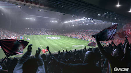 A full Anfield stadium, Liverpool, as seen in EA FC 26.