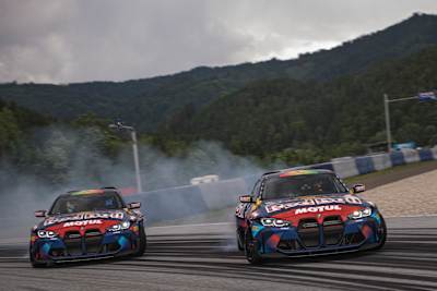 Red Bull Driftbrothers Elias Hountondji of Germany and Joe Hountondji of Germany perform at the Red Bull Ring in Austria on June 9, 2021.