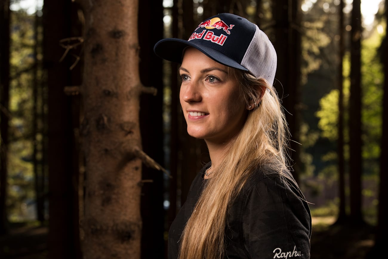 Pauline Ferrand-Prevot poses for a portrait in Nove Mesto, Czech Republic on May 19, 2017.