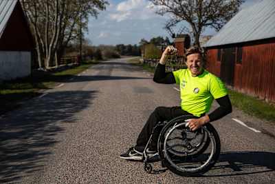 Aron Andersson poses for a photograph during the eighth edition of the Wings for Life World Run - App Run in Sweden on May 9, 2021.