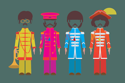 Los Beatles llevaban sus uniformes militares retro psicodélicos en la portada de Sgt. Pepper's Lonely Hearts Club Band.