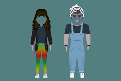 Ilustración de la moda que llevan los clubbers y ravers de finales de los 80 y principios de los 90 en el Reino Unido.