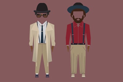 Ilustración de la moda de los rude boys que usaban los jóvenes jamaicanos en los años 50 y 60, un estilo que inspiró a los mods, skinheads y bandas 2 Tone.