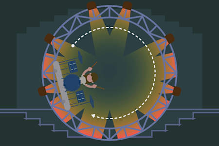 Un dibujo del batería Tommy Lee de la banda Mötley Crüe con su montaña rusa.