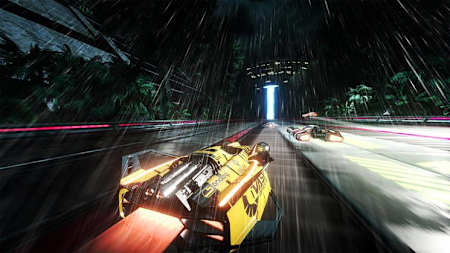 Screenshot of a race in the rain in Fast RMX.