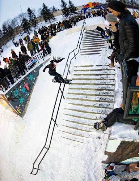 Zeb Powell snowboards at Red Bull Heavy Metal 2022 in Duluth, Minnesota 