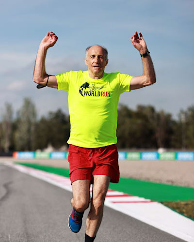 Scuderia AlphaTauri Team Principal Franz Tost runs a track in Barcelona, Spain in support of Wings for Life and the Wings for Life World Run on May 6, 2021.