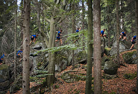 Krystian Kowalewski is pictured in the forests of  Rudawy Janowickie during the filming of Wild Freerun in Poland.