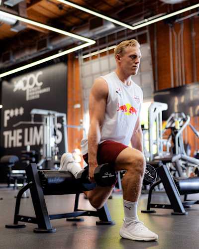 RB Leipzig midfielder Xaver Schlager trains in Los Angeles, California, USA, on September 17, 2024. 