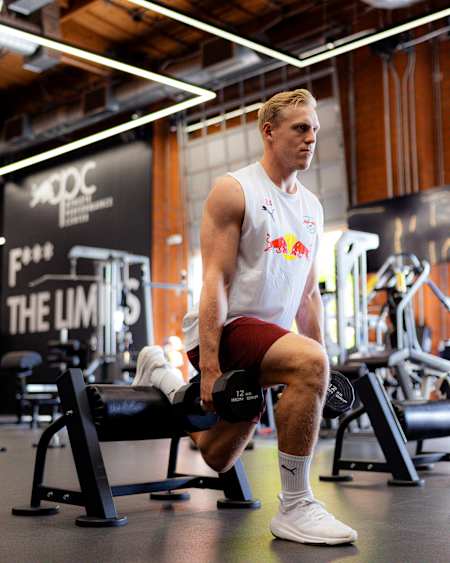 RB Leipzig midfielder Xaver Schlager trains in Los Angeles, California, USA, on September 17, 2024. 