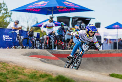 Payton Ridenour rides around the Velosolutions Pump Track in Lisbon, Portugal.