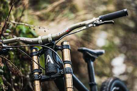 A close up of the only Atherton Bikes prototype downhill bike in the Dyfi, Wales on January 12, 2018.
