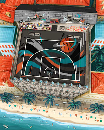 Red Bull Half Court vision design of Dusan Bulut as created by the artist PISKV.