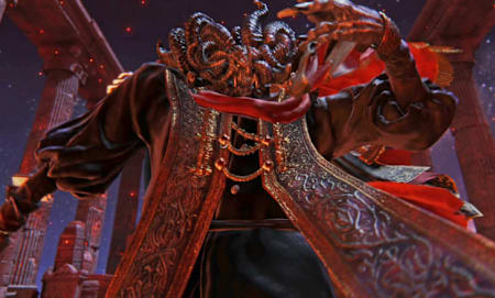 A monster in humanoid form. Wrapped in a robe. Several horns on its head.