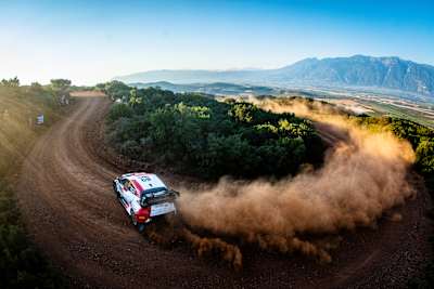Kalle Rovanperä and Jonne Halttunen in action for Toyota Gazoo Racing WRT in Greece. 