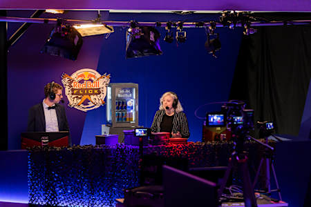 A shot of the hosts at Red Bull Flick CS:GO tournament.
