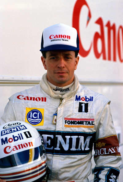 Martin Brundle y su gorra, en una breve aparición para Williams, en 1988, F1.