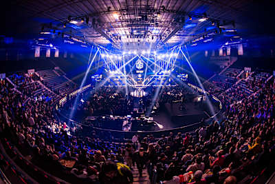 A wide shot of the Hovet Arena for the ESL One Stockholm Major 2022. 