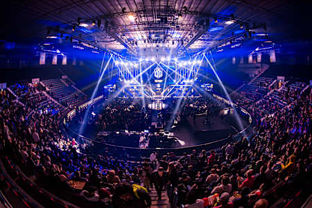 A wide shot of the Hovet Arena for the ESL One Stockholm Major 2022. 
