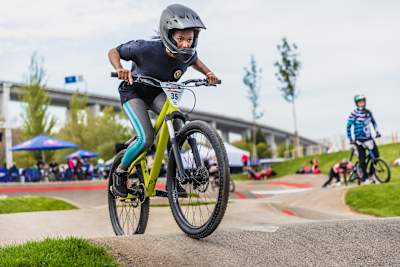 Khothalang Leuta rides at the Lisbon pump track.