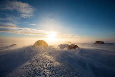 Camp on an ice cap near Ilulissat, Greenland on October 11, 2018.