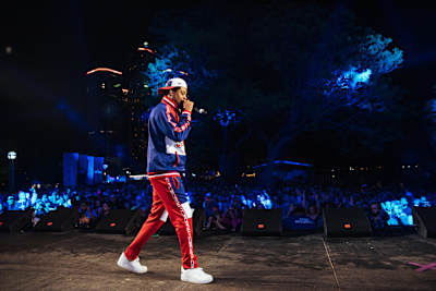 A photo of Danny Brown performing at Movement in Detroit on 26 May 2019.