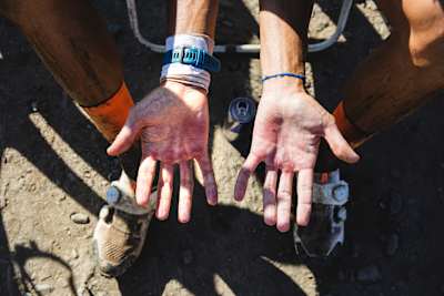 Detail of Tiago Ferreira's hands during the 24H Climb in São Pedro do Sul, Portugal on July 22, 2020.