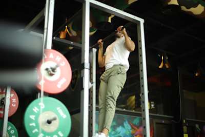 Kochi fitness trainer Nipun Viju performs calisthenics exercises in a gym.