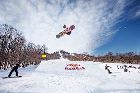 Zeb Powell rides during the Red Bull Slide In Tour at Jay Peak Resort, Vermont, USA on 9 March, 2020.
