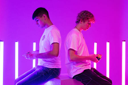 Patrick Ponce and George Scholey pose for a portrait in London, United Kingdom on November 30th, 2021.