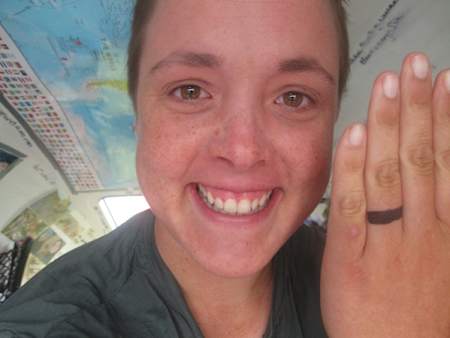 Sarah Outen, who was out at sea when her partner proposed, drew a ring on her finger with a Sharpie
