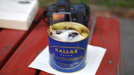 Can of Surströmming – a Swedish delicacy made from salted and fermented herring.