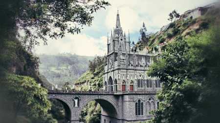 Santuario de las Lajas, neo-gothic church above a gorge in Colombia.