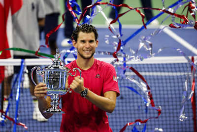 Dominic Thiem hold his cup at the US Open 2020.