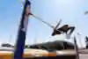 Nafi Thiam practising high jump before 2024 Paris Games in Stellenbosch, South Africa on February 19, 2024.
