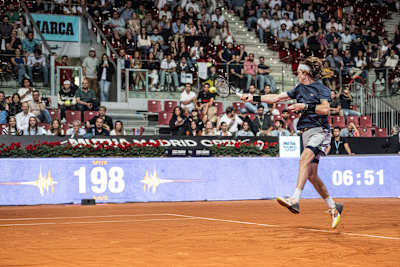 Andrey Rublev plays during Red Bull Bassline 2023 in Madrid, Spain