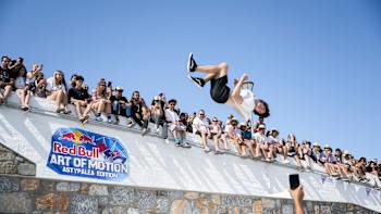 Shea Rudolph from the USA competes at Red Bull Art Of Motion in Astypalea, Greece on June 12, 2022.
