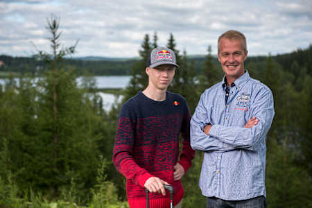 Kalle Rovanpera, Harri Rovanpera pose for the portrait during the FIA World Rally Championship in Puuppola, Finland on July 27, 2017.