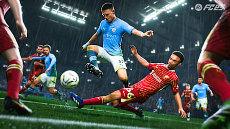 Trent Alexander-Arnold tackles Phil Foden in EA Sports FC 25.