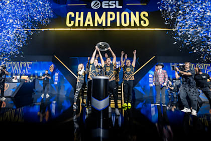 A photo of ENCE lifting the trophy at IEM Dallas 2023.