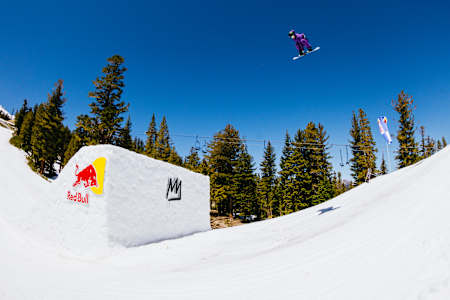 Jamie Anderson rides at Red Bull Recharged 2021 at Mammoth Mountain, CA